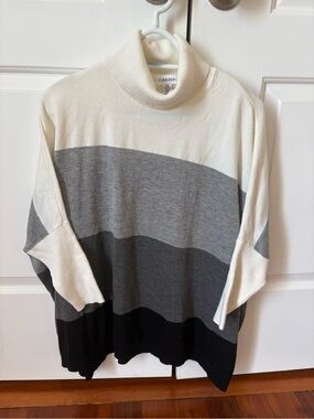 Calvin Klein Women's Cream Gray Black Colorblock Turtleneck Sweater
